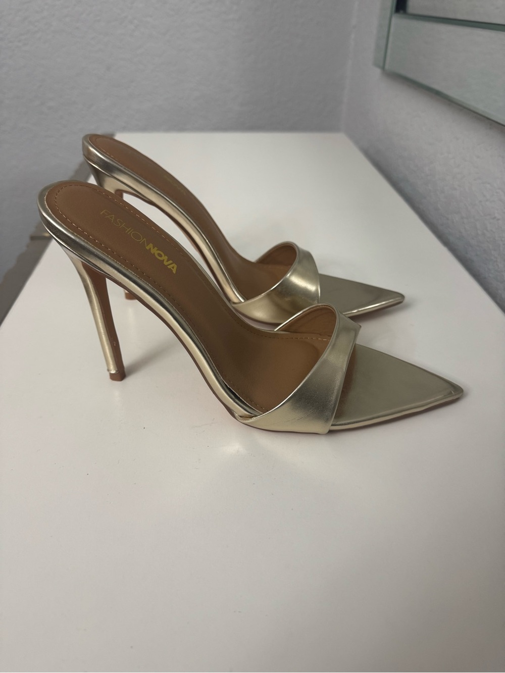 Fashion Nova Metallic Gold Pointed Toe Stiletto Mules
